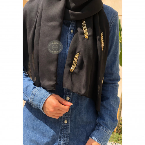 طرحة بوال لون أسود مع تطريز انيق