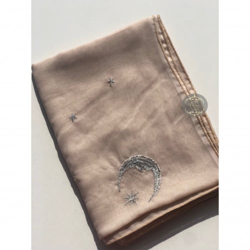 طرحة بوال لون بيج بتطريز على شكل هلال ونجوم