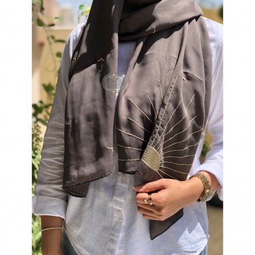 طرحة بوال لون كاكي بتطريز شمس