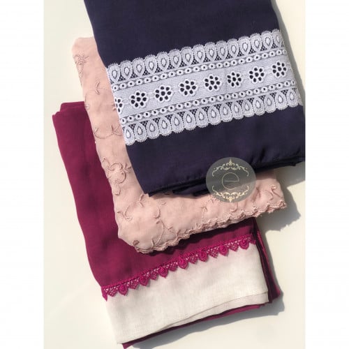 مجموعة 3 طرح(بنفسجي /وردي بتطريز / فوشي)