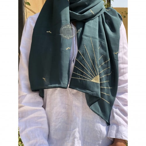 طرحة بوال لون بترولي بتطريز شمس