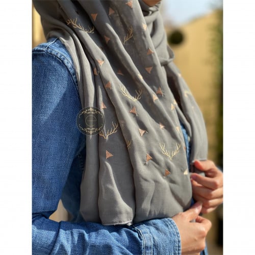 طرحه بوال بتطريز على شكل قرن الغزال لون رمادي غامق