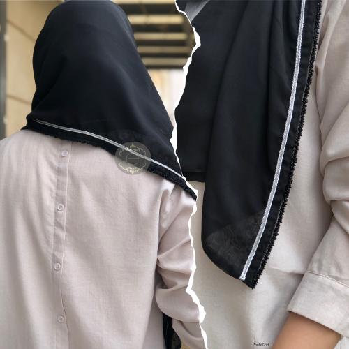 طرحة بوال اسود بشريط اسود وفضي بطول الطرحة