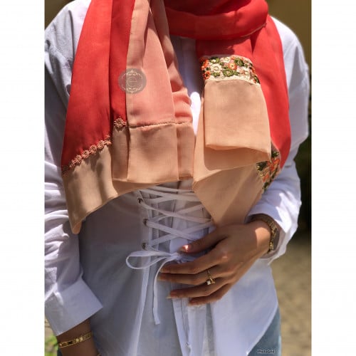 طرحة بوال تلبس على الوجهين خربزي واورنج مع تطريز ا...