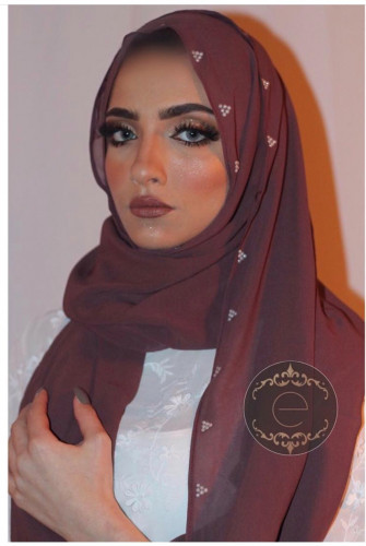 طرحه شيفون لون موف مع لؤلؤ منثور