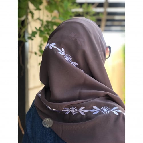 طرحة ليزر لون كاكي بتطريز بطول الطرحة