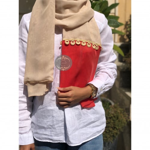 طرحة بوال لون بيج مع اورنج بشريط ذهبي انيق