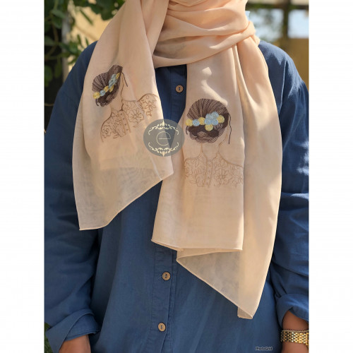 طرحة بوال لون سكري بتطريز من الطرفين