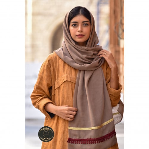 طرحة بوال لون بيج بشريط انيق