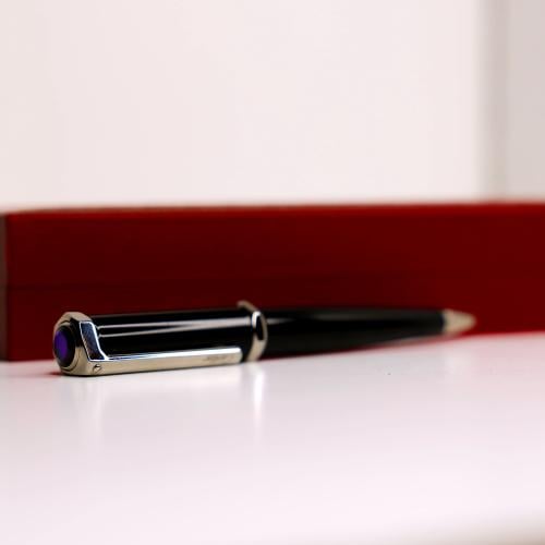 قلم كارتير اسود فصّ كريستال أزرق ملكي