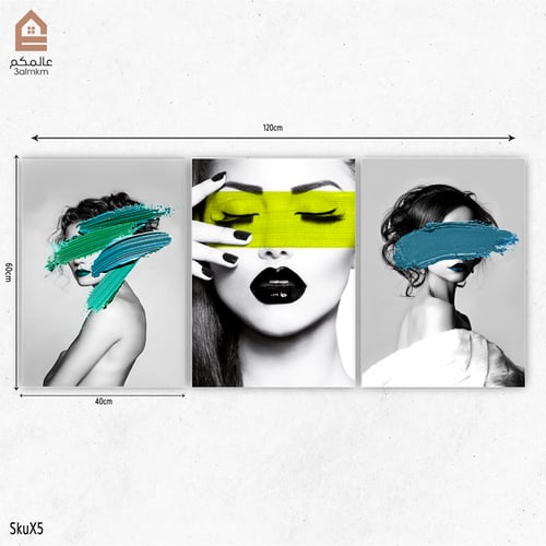 ثلاث لوحات كانفاس مودرن لوجوه فتايات