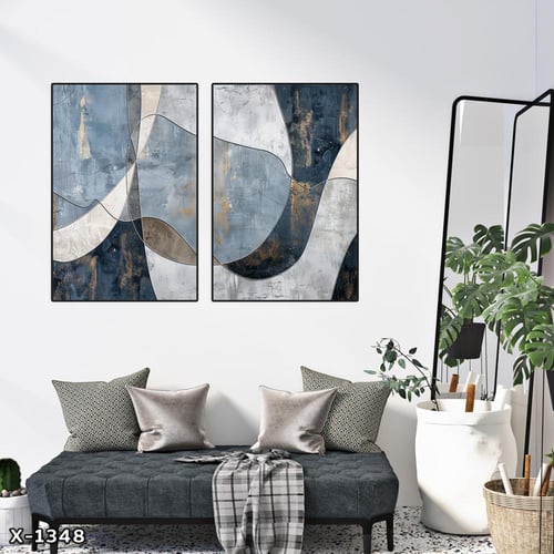 لوحة قطعتين رسم تجريدي