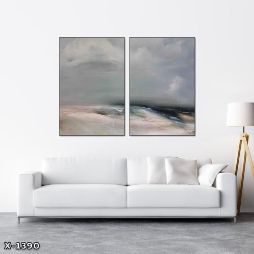 لوحة قطعتين رسم تجريدي