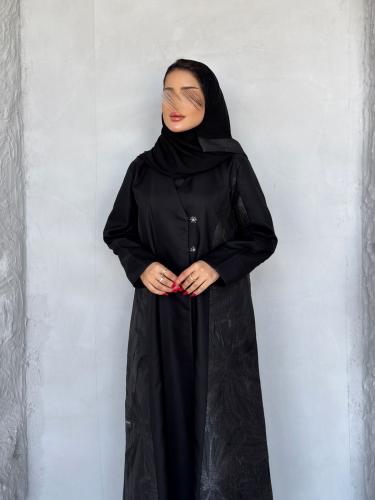 Lilia crepe abaya with jacquard inserts
