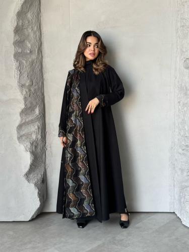 عباية ( تالا اسود ) كريب مع شيفون شك وتطريز