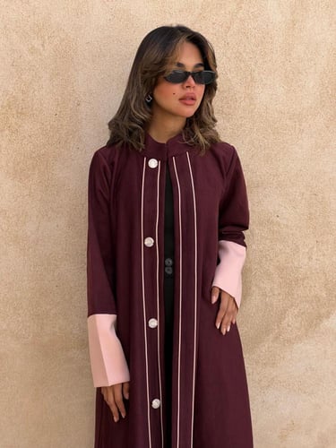 عباية bomber jacket burgundy شامواه مزخرف