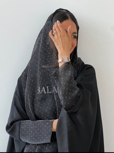 عباية كريب بارد مع اورقنزا بكرسيتالات 0023