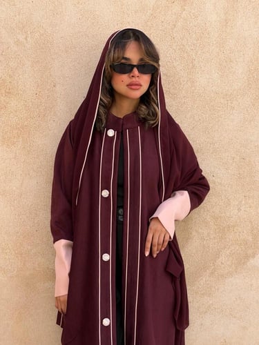 عباية bomber jacket burgundy شامواه مزخرف