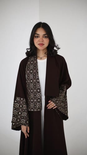 عباية ( اسماء بني غامق ) كريب مع شك وتطريز