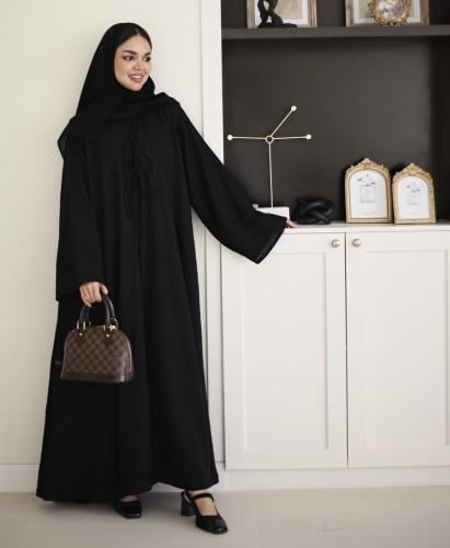 عباية ( هدى ) شيفون مزخرف مع ربطات