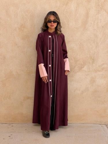 عباية bomber jacket burgundy شامواه مزخرف