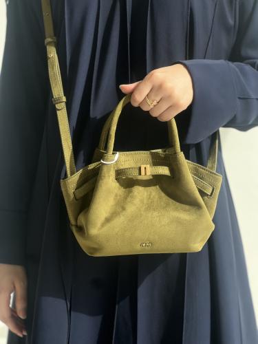 Hana Mini Faux Suede Tote Bag - Dark Olive