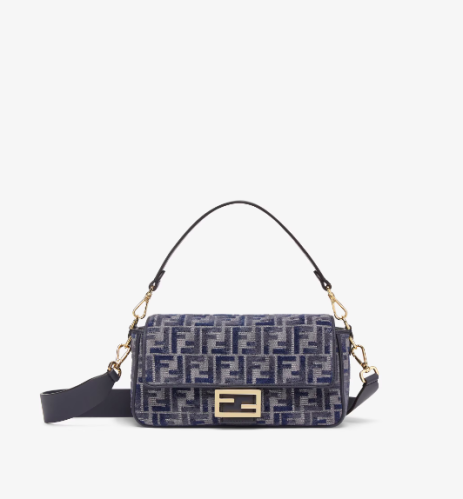 فندي | Baguette Dark blue FF chenille bag
