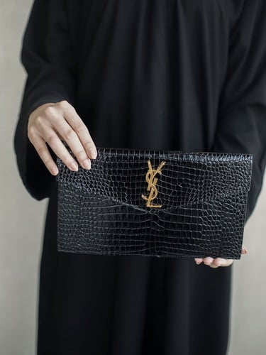 سان لوران | UPTOWN POUCH IN CROCODILE EMBOSSED SHI...