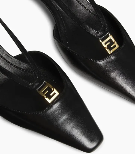 Brown eel leather low-heeled slingbacks