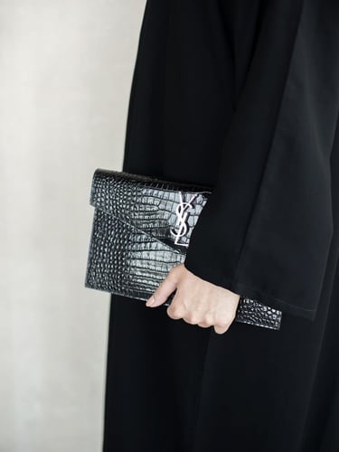 سان لوران | UPTOWN POUCH IN CROCODILE EMBOSSED SHI...