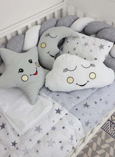 مفرش رمادي للاطفال مع الحواجز مكون من 7 قطع