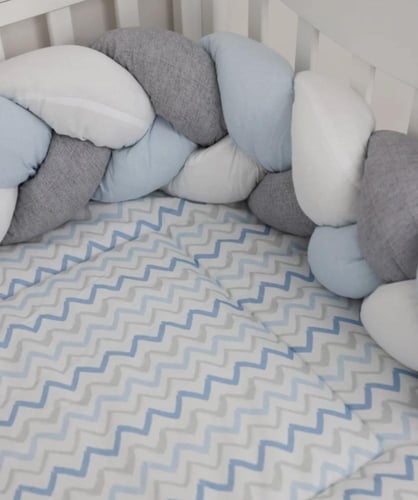 مفرش ازرق للاطفال مع الحواجز مكون من 7 قطع