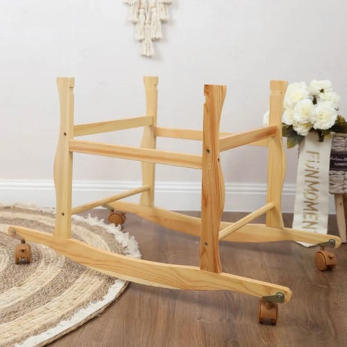 سلة موسى قطنية للمواليد مع قاعدة خشبية وعجلات - لو...