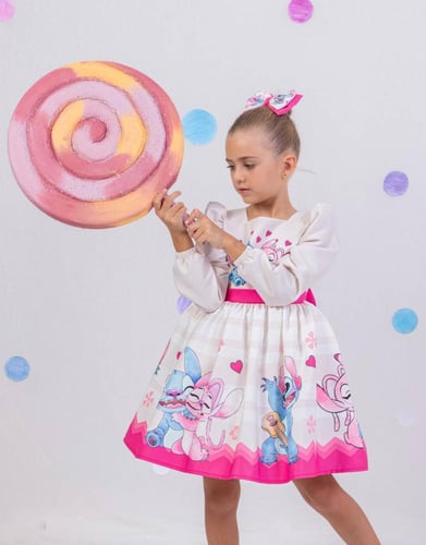 فستان ليلو و ستيتش الوردي