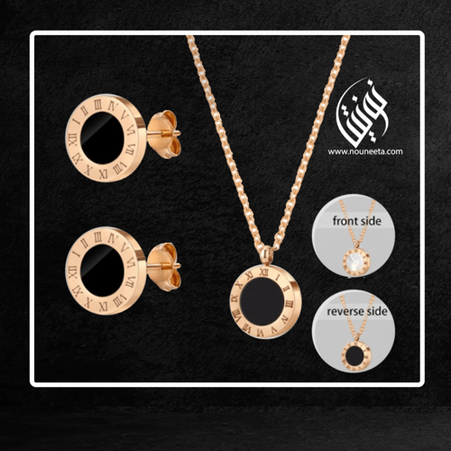 طقم ذهبي قلادة مع حلق أحرف رومانية