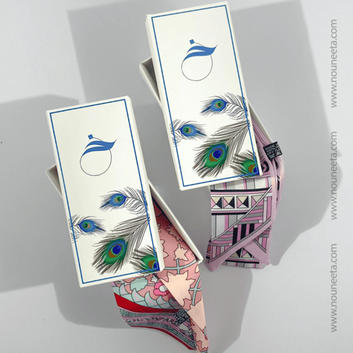 سكارف نسائي + بوكس بثيم ريش طاووس