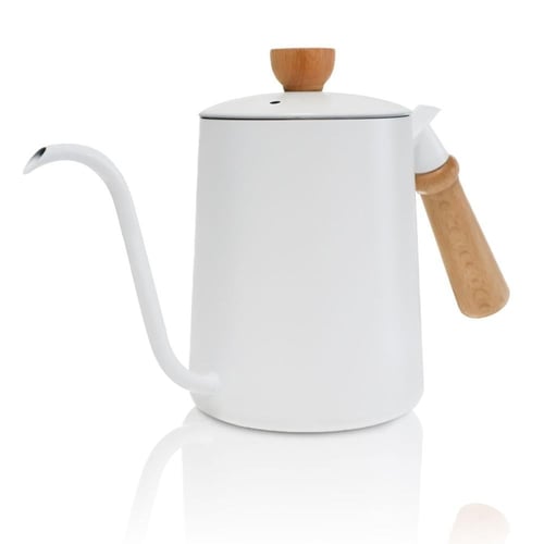 ابريق تقطير ابيض بمقبض خشبي فاخر - 600 مل