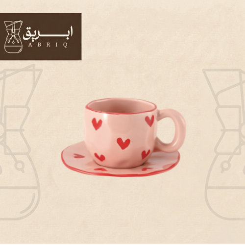 كوب بورسلان "قلوب وردية" مع صحن - 300 مل