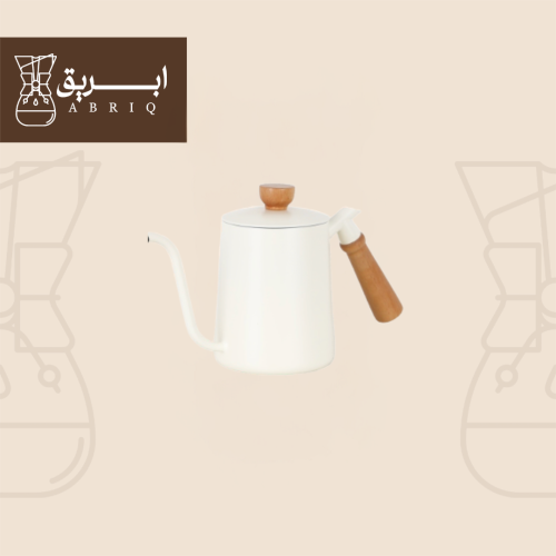 ابريق تقطير ابيض بمقبض خشبي فاخر - 600 مل