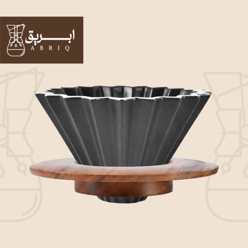 قمع تقطير سيراميك اسود مع القاعدة الخشبية - مقاس 0...