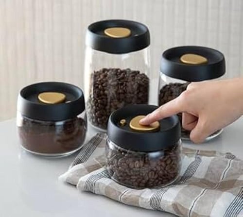 حافظة قهوة زجاجية بتفريغ هواء و غطاء محكم