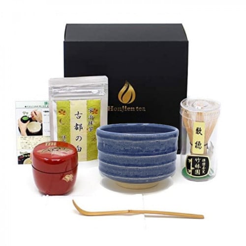 طقم إعداد الماتشا + عبوة ماتشا (أزرق مموج) رقم الط...