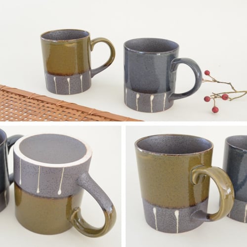 كوب ياباني صناعة يدوية بلون زيتي ورصاصي KAKUNI