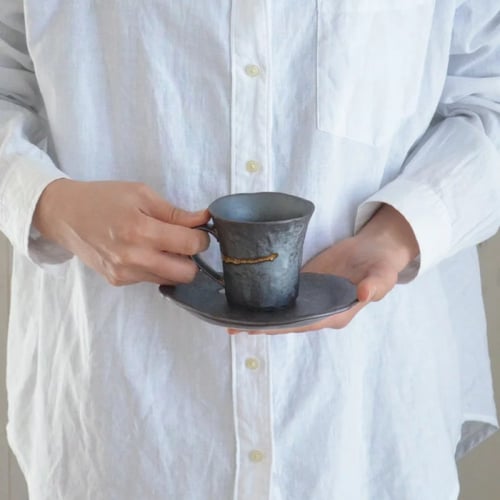 كوب ياباني صناعة يدوية بلون رصاصي مذهب KAKUNI 210
