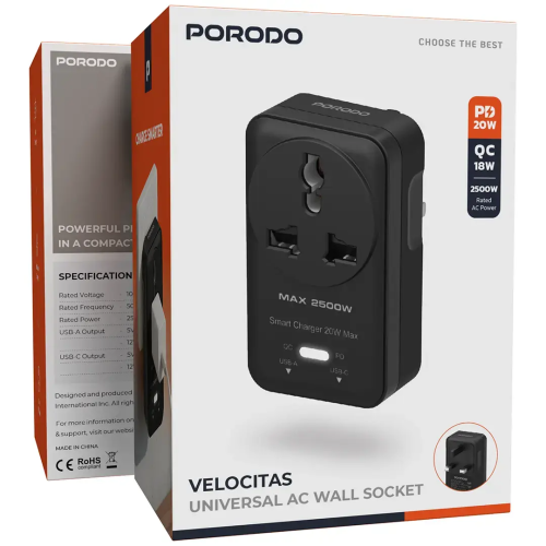 شاحن جداري بمنفذ عالمي سريع الشحن مع منفذ بورودو