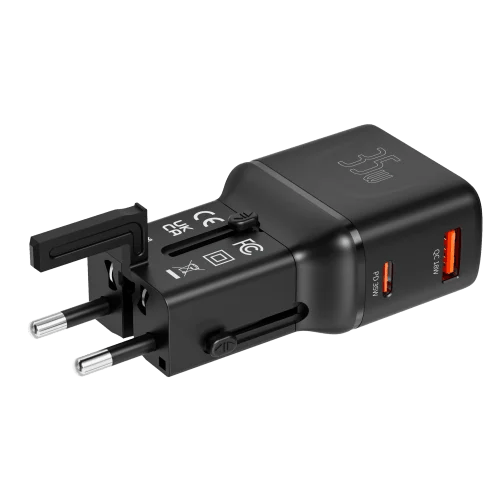 شاحن السفر المحمول Porodo PD35w+18wqc - أسود