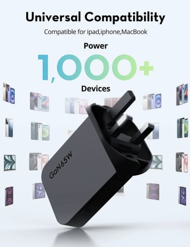 راف باور - فيش جداري نحيف بقوة 65 واط بمنفذين تايب...