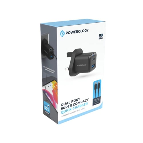 شاحن Powerology 35W PD QC 1xUSB-C 35W و1xUSB-A 18W...