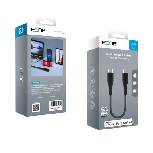 اي ون كيبل من C-USB إلى C-USB بطول 20 سم اسود