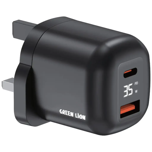 شاحن جداري سريع 35 واط بمنفذ USB-C وUSB-A أسود جري...